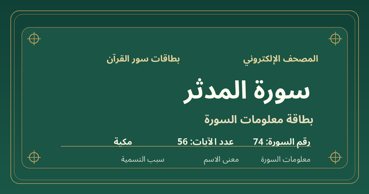 بطاقة معلومات سورة المدثر: ترتيبها 74 وعدد آياتها 56 ونوعها مكية