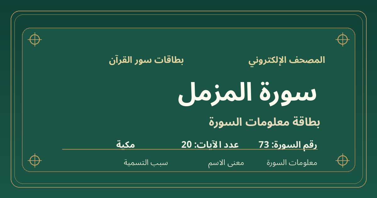 بطاقة معلومات سورة المزمل: ترتيبها 73 وعدد آياتها 20 ونوعها مكية