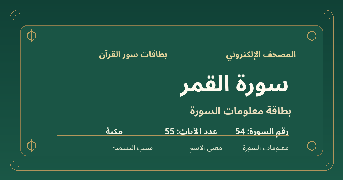بطاقة معلومات سورة القمر: ترتيبها 54 وعدد آياتها 55 ونوعها مكية